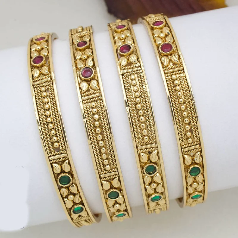 vintage inspired bracelets-Glass bangles for girls-Pooja Bangles Gold Plated Pota Stone Bangle Set