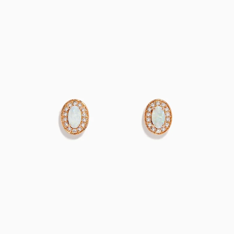 Large Hoop Earrings For Statement Look-14K Rose Gold Opal and Diamond Stud Earrings