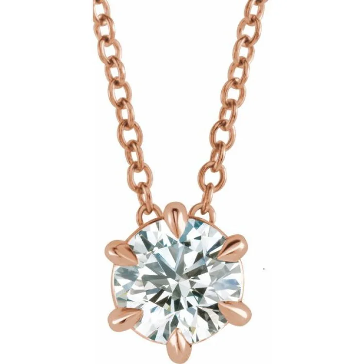 Personalized necklaces for birthday gifts-14K Rose 1 CT Lab-Grown Diamond Solitaire 16-18" Necklace