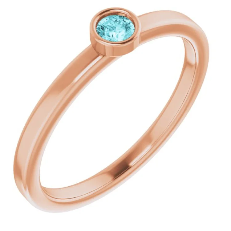 Rose gold wedding rings for couples-14K Rose 3 mm Natural Blue Zircon Ring