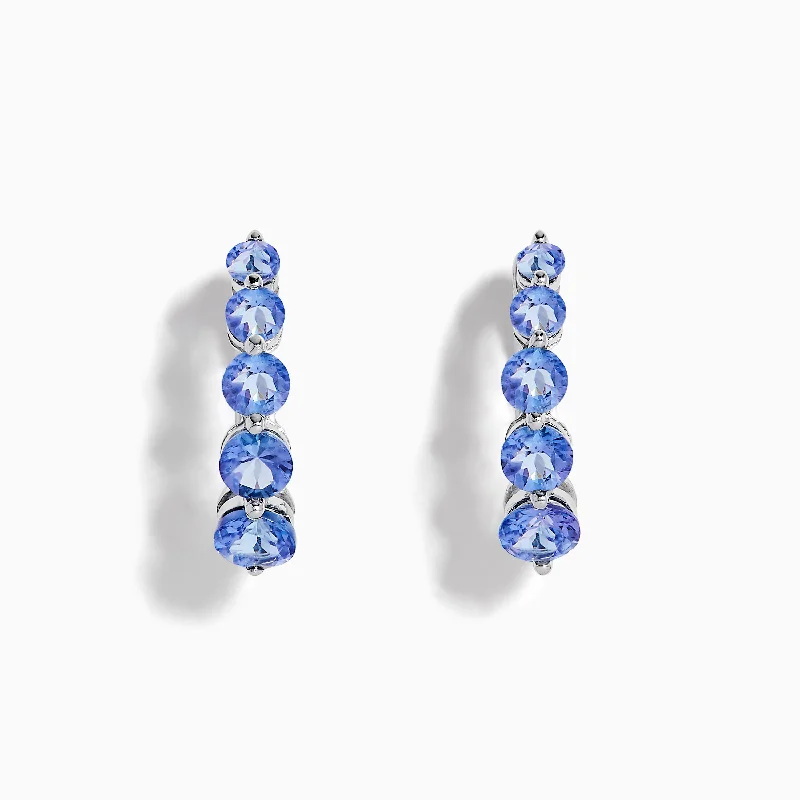 Diamond Earrings For Special Gifts-Nahla Siri Sterling Silver Tanzanite Hoop Earrings