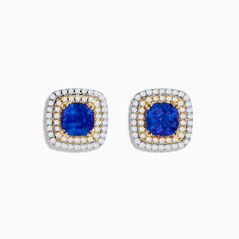 Cute Earrings For Teenage Girls-Nahla Siri 14K White & Yellow Gold Tanzanite and Diamond Stud Earrings