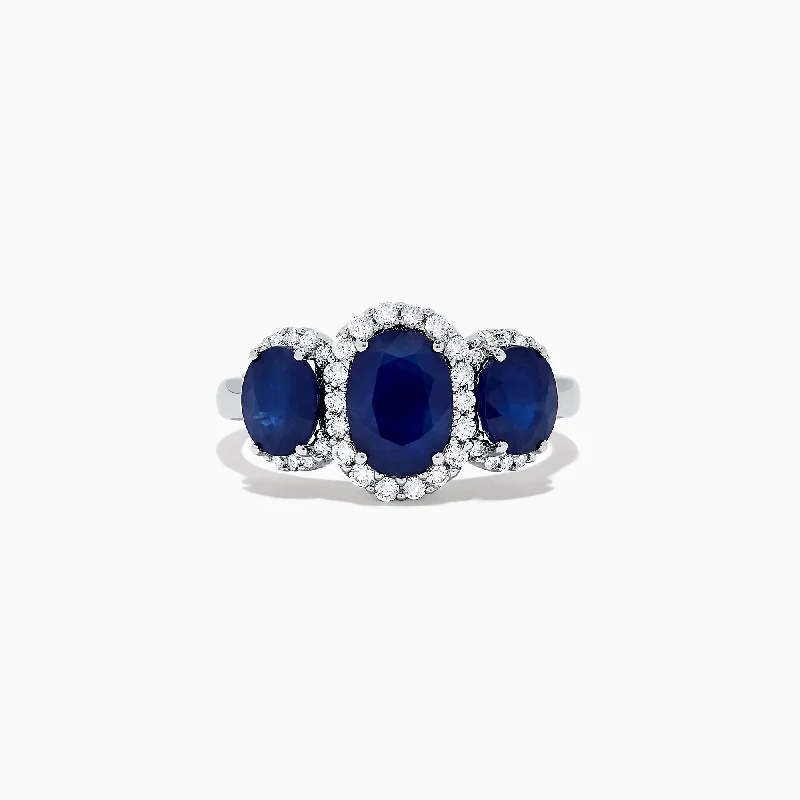 Bridal rings with emeralds-Royale Bleu 14K White Gold Sapphire and Diamond Ring, 3.07 TCW