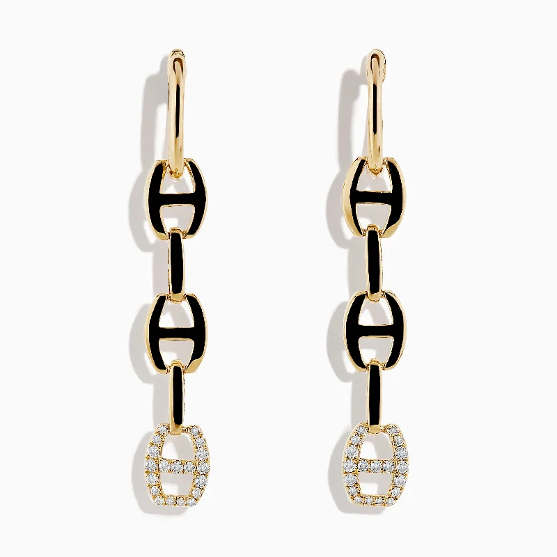 Bold Earrings For Head-Turning Look-D'Oro 14K Yellow Gold Diamond Anchor Chain Drop Earrings