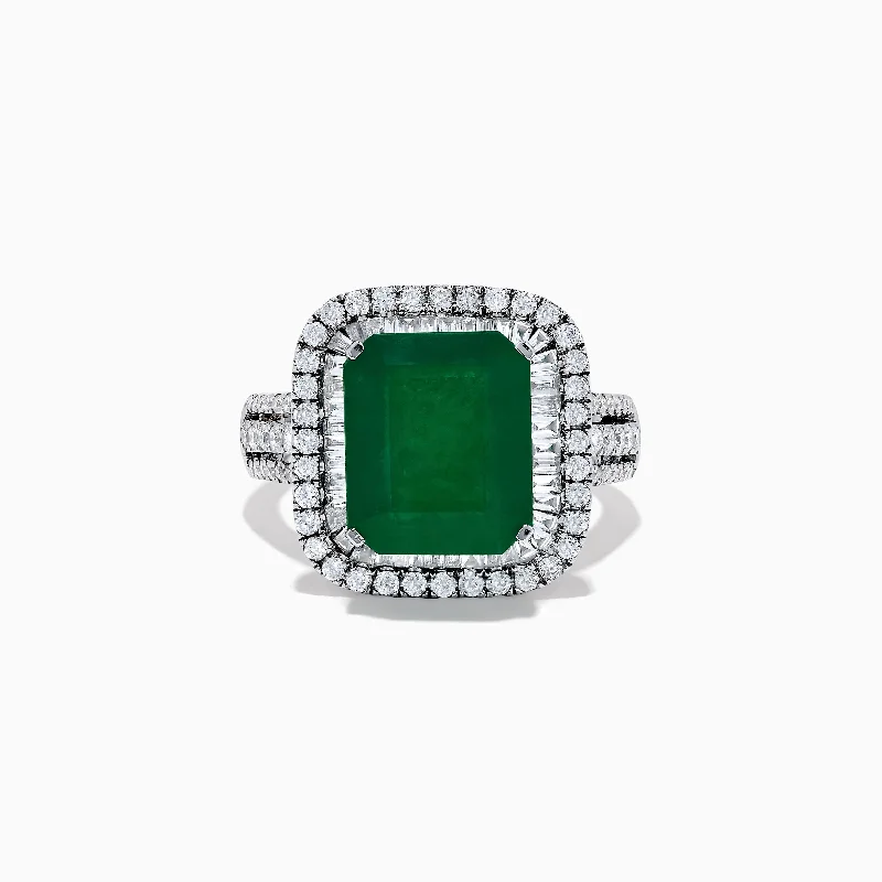 Men’s wedding rings with pearls-Brasilica 14K Yellow Gold Emerald and Diamond Ring