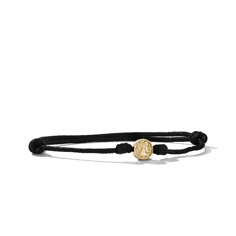 Reflective Bracelets-St. Christopher Black Cord Bracelet with 18K Yellow Gold