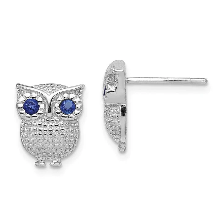 Stylish Hoop Earrings For All Occasions-Sterling Silver Blue Created Sapphire Owl Post Earrings