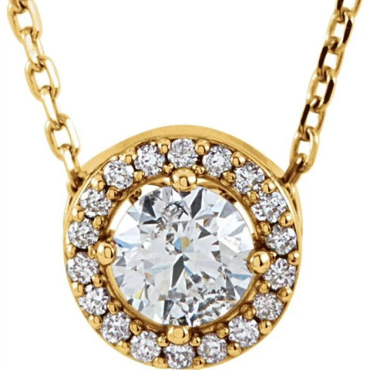 Cute necklaces with animal charms-14K Yellow 3/8 CTW Natural Diamond Halo-Style 16" Necklace