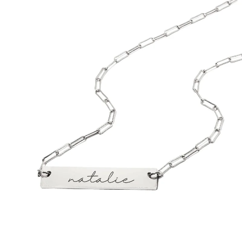 Simple chain necklaces for women-Engravable Bar Chain Link Necklace