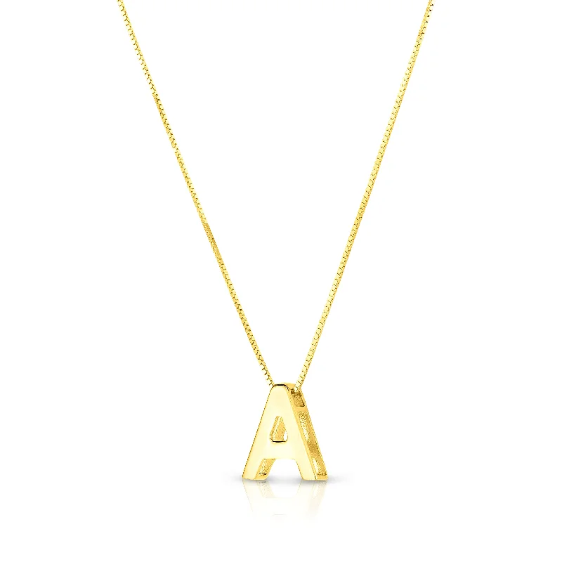 Jewelry with personalized name pendants-14K Gold Block Letter Initial A Necklace