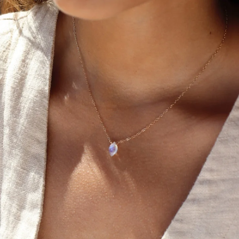 Geometric pendant necklaces for men-Faceted Moonstone Necklace in 14k Gold