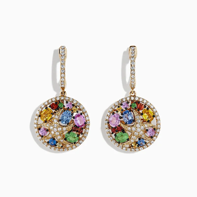 Beautiful Drop Earrings For All Occasions-Watercolors 14K Gold Multi Sapphire & Diamond Starfish Earrings, 3.00 TCW