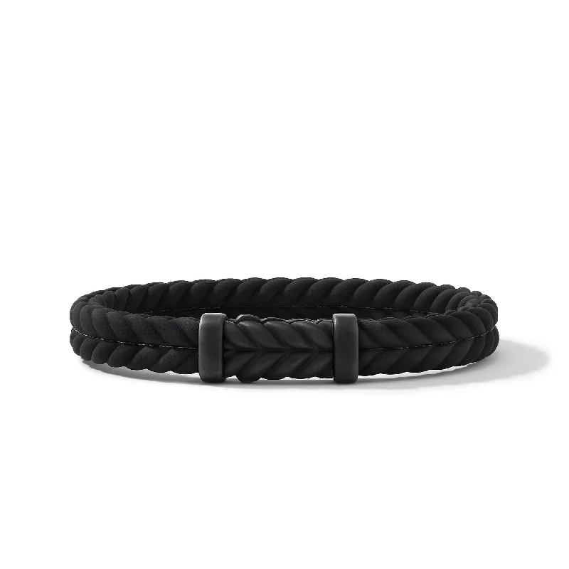 Christmas Bracelets-Chevron Black Rubber Bracelet with Black Titanium