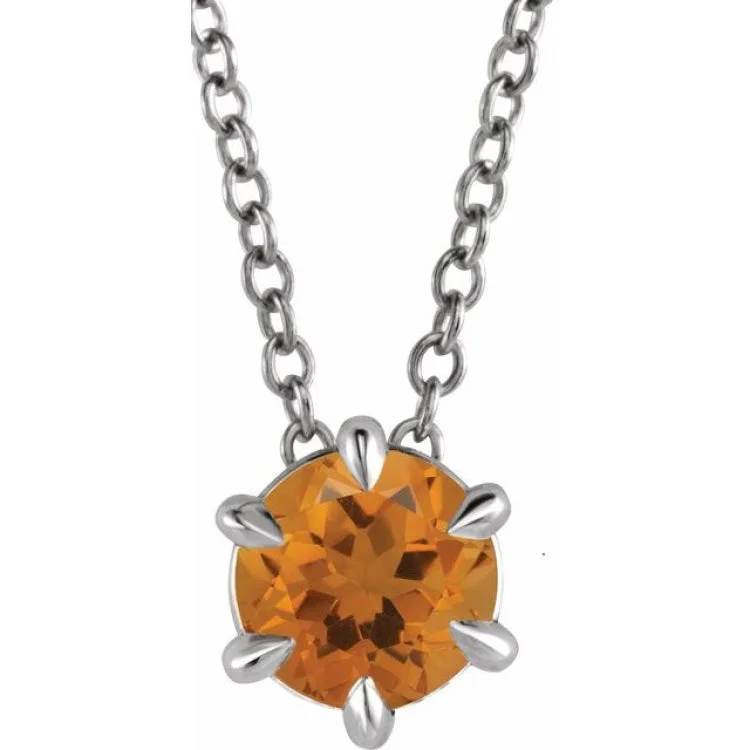 Geometric pendant necklaces for women-Platinum 5 mm Natural Citrine Solitaire 16-18" Necklace