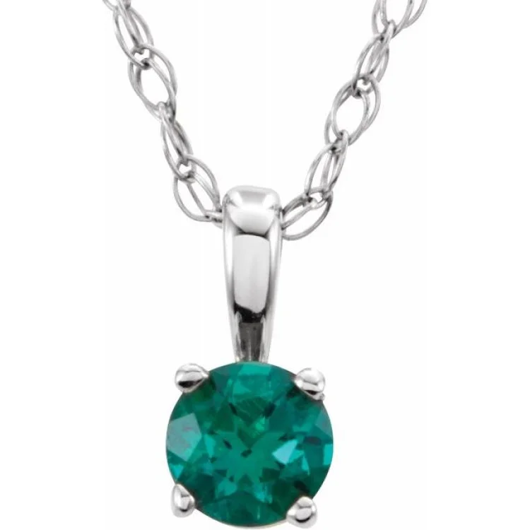 Simple gemstone necklaces for men-14K White 3 mm Lab-Grown Emerald Youth Solitaire 14" Necklace