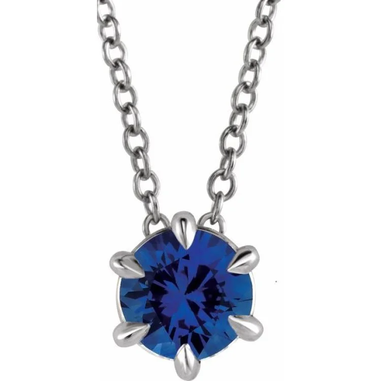 Designer name necklaces-14K White 6 mm Natural Blue Sapphire Solitaire 16-18" Necklace