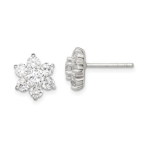 Bold Earrings For Head-Turning Look-Sterling Silver CZ Flower 11mm Post Stud Earrings