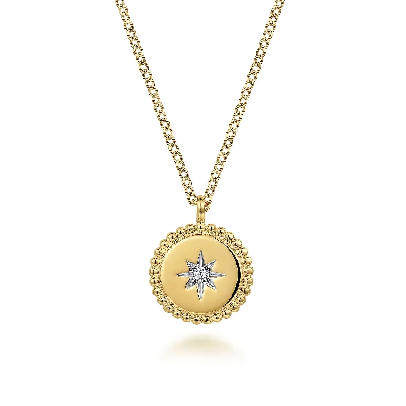 Adjustable necklaces for casual wear-Diamond Starburst Necklace in Yellow Gold by Gabriel & Co.