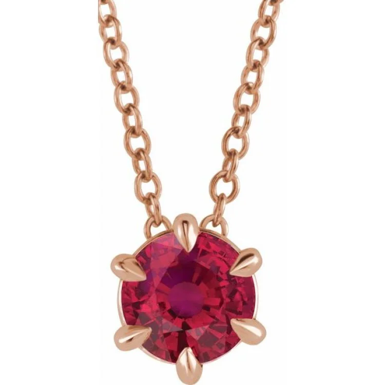 Elegant necklaces for formal events-14K Rose 4 mm Natural Ruby Solitaire 16-18" Necklace