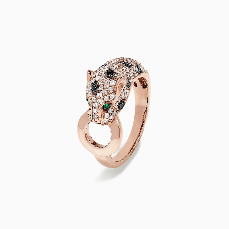 Modern gold rings-Signature 14K Rose Gold Diamond and Emerald Ring, 0.66 TCW