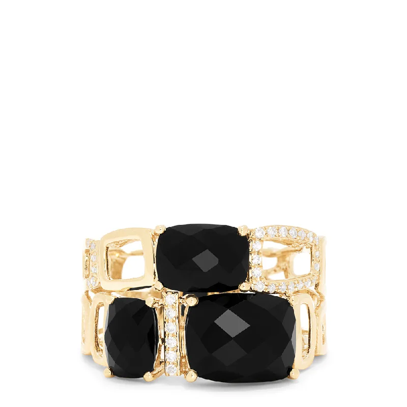 Wedding bands rings-Eclipse 14K Yellow Gold Onyx and Diamond Geometric Ring, 6.03 TCW