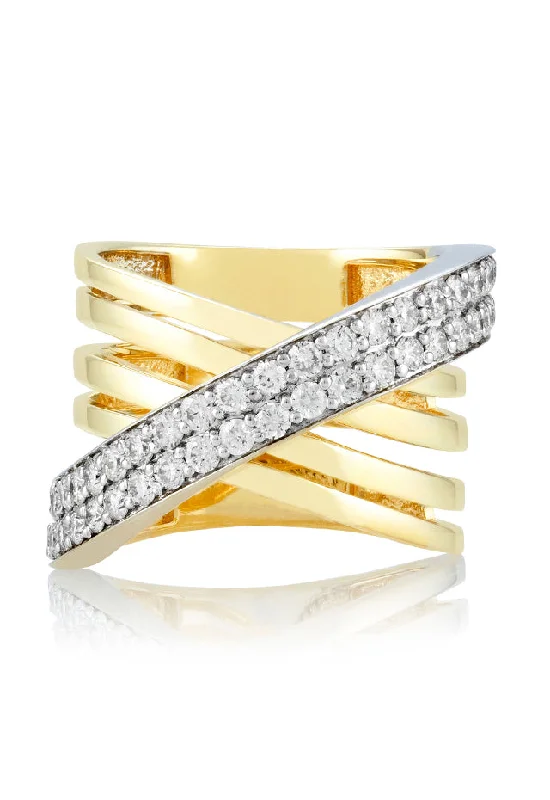 Cheap rings-Duo 14K White and Yellow Gold Diamond Ring, 1.23 TCW