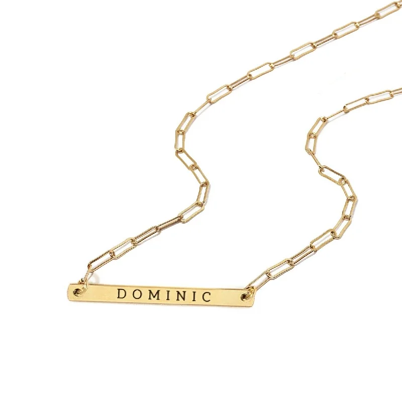 Luxury pendant necklaces for gifting-Paperclip Chain Thin Bar Engraved Necklace