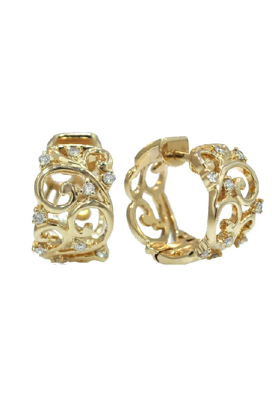 Birthstone Earrings For Personal Touch-D'Oro 14K Yellow Gold Diamond Filigree Earrings, 0.21 TCW