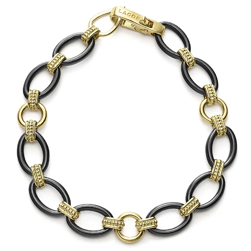 One-of-a-Kind Bracelets-18k Gold and Black Ceramic Link Bracelet (Size M)