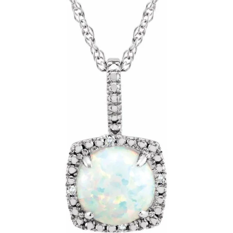 Personalized silver necklaces-Sterling Silver 7 mm Lab-Grown White Opal & .015 CTW Natural Diamond 18" Necklace