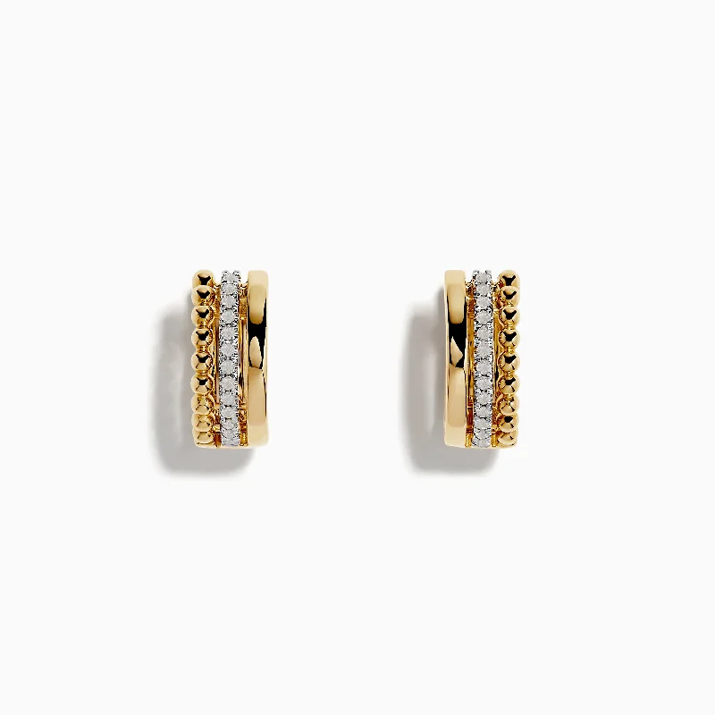 Unique Earrings For Statement Look-14K Yellow Gold 1/2" Diamond Huggie Earrings 0.13 TCW