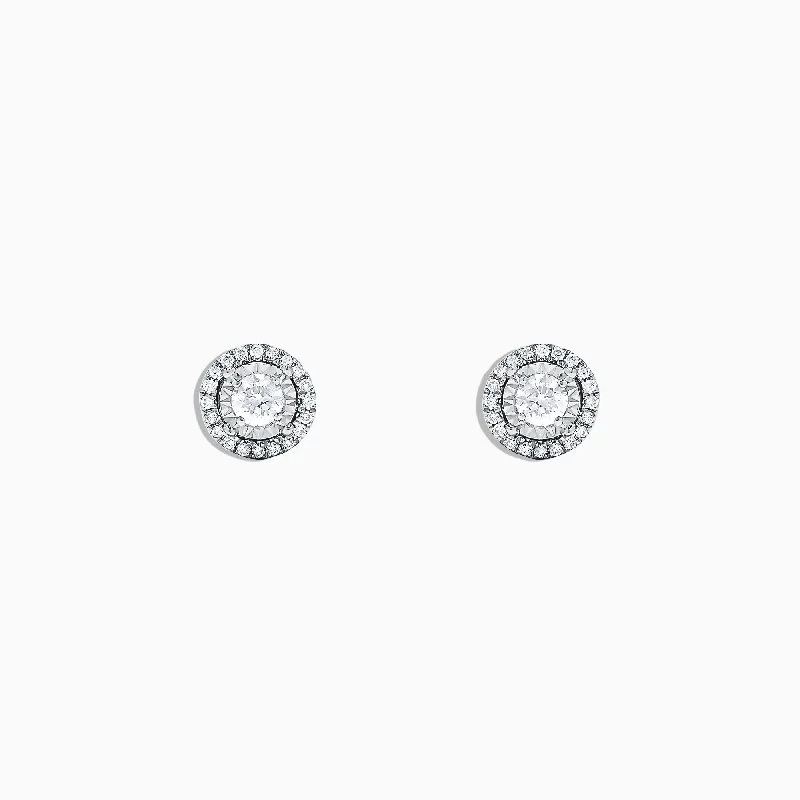 Crystal Drop Earrings For Special Fashion-Pave Classica 14K White Gold Diamond Halo Stud Earrings, 0.35 TCW