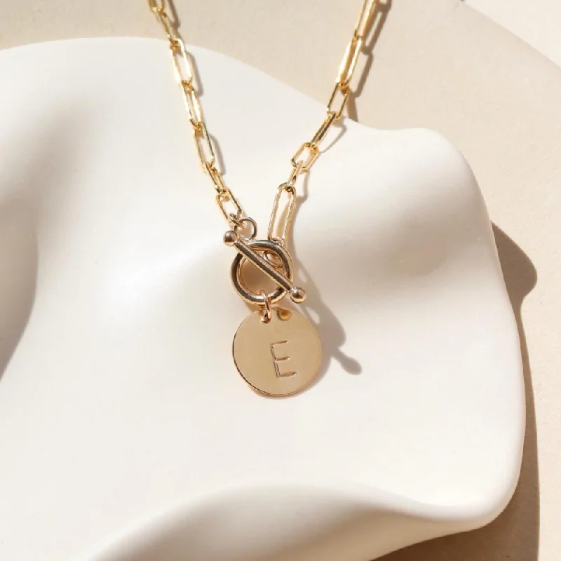 Minimalist gold pendant necklaces-Chain Link Toggle Necklace with Monogram