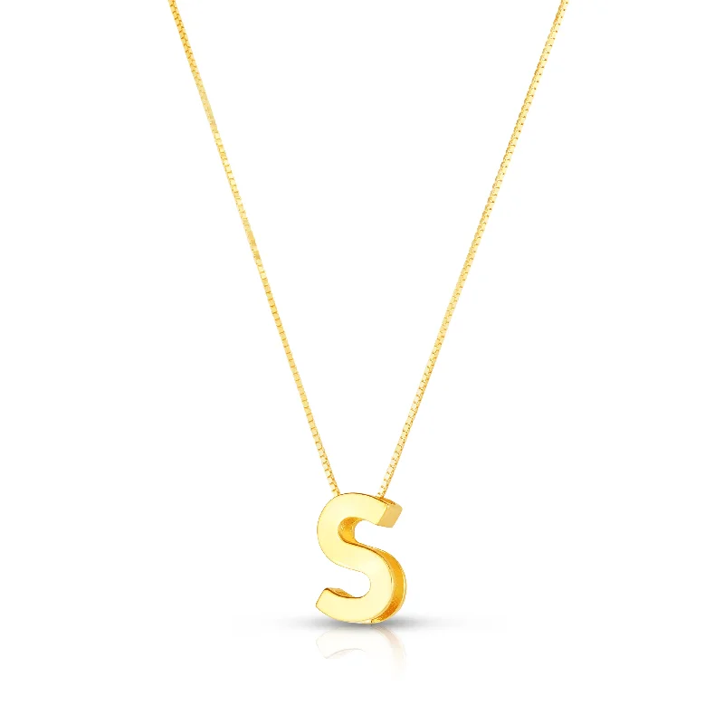 Fashionable chunky necklaces for men-14K Gold Block Letter Initial S Necklace