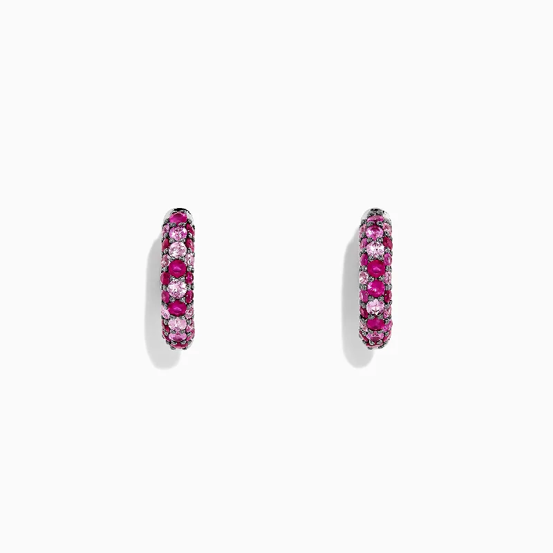 Unique Earrings For Casual Style-925 Sterling Silver Pink Sapphire Splash Huggie Earrings, 1.80 TCW