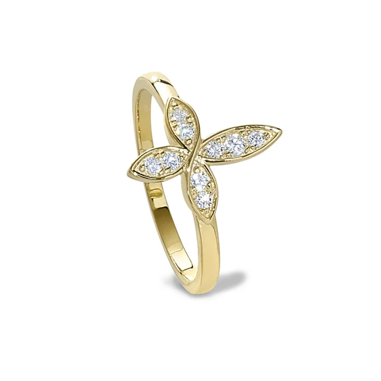 Custom wedding rings-Gold Finish Sterling Silver Micropave Marquis Cross Ring with Simulated Diamonds - size 9