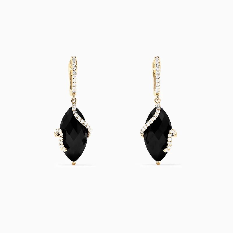 Silver Stud Earrings For Daily Use-Eclipse 14K Yellow Gold Onyx and Diamond Drop Earrings, 13.18 TCW