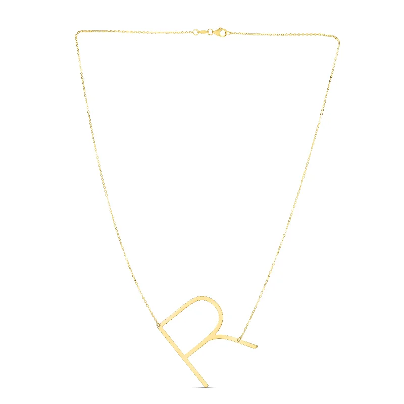 Silver necklaces for formal events-14K Gold Large Initial R Necklace