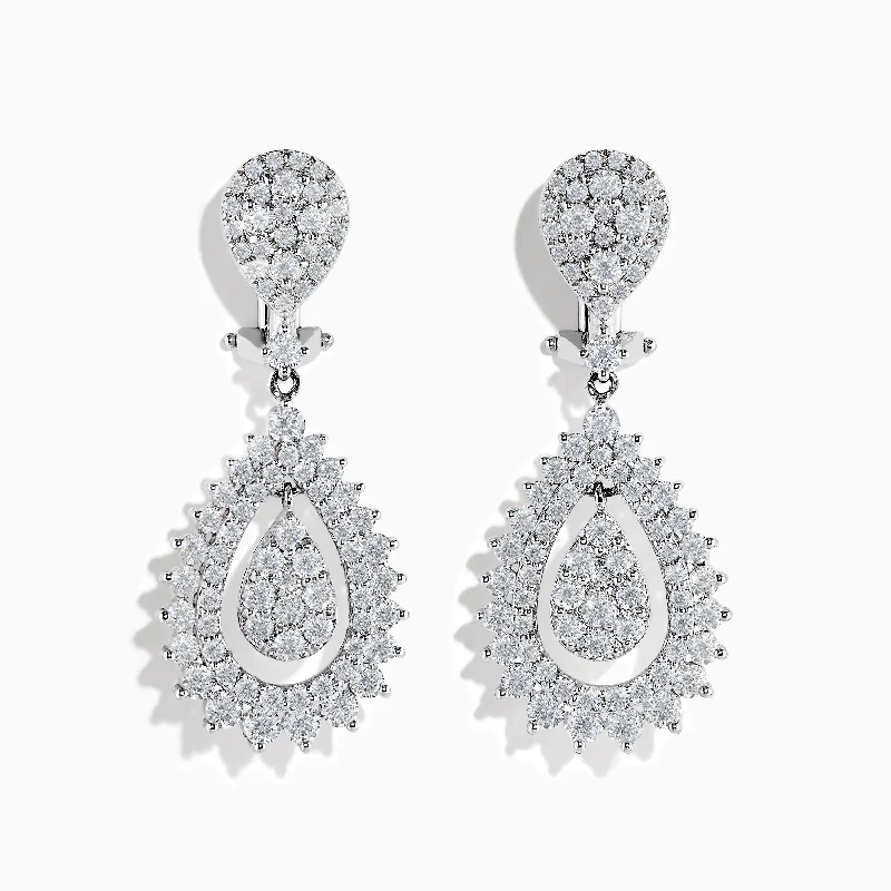 Fashionable Earrings For Evening Wear-Pave Classica 14K White Gold French Clip Diamond Statement Drop Earrings 3.28 TCW