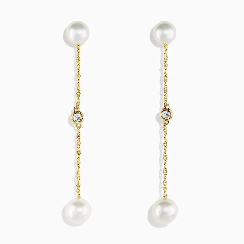 Geometric Stud Earrings For Modern Appeal-14K Yellow Gold Cultured Freshwater Pearl and Diamond Earrings