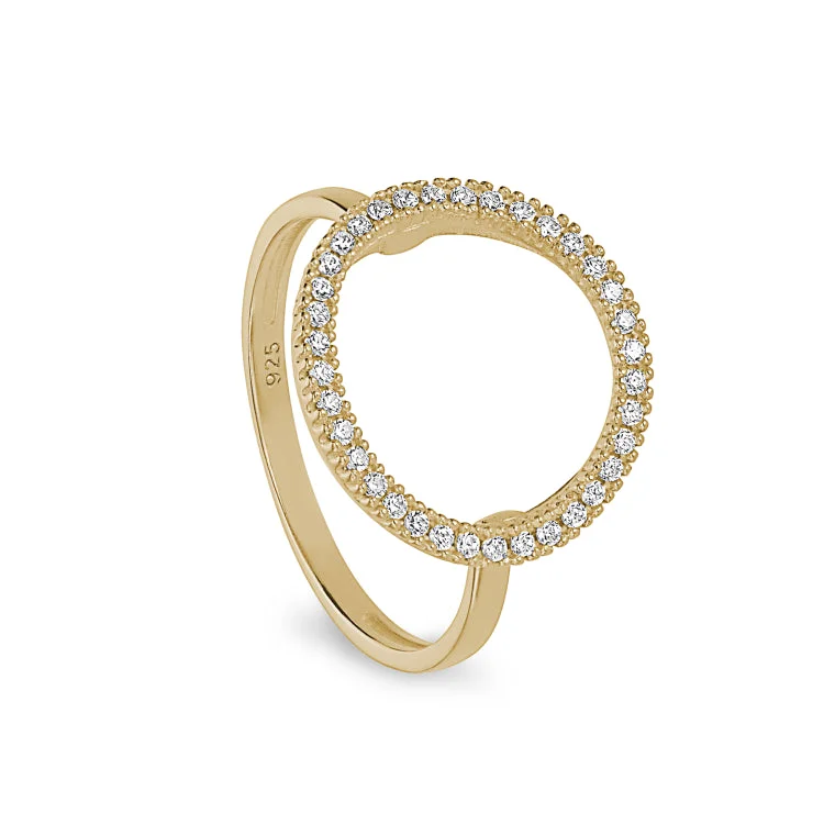 Men’s wedding bands with diamonds-Gold Finish Sterling Silver Micropave Open Circle Ring with Simulated Diamonds