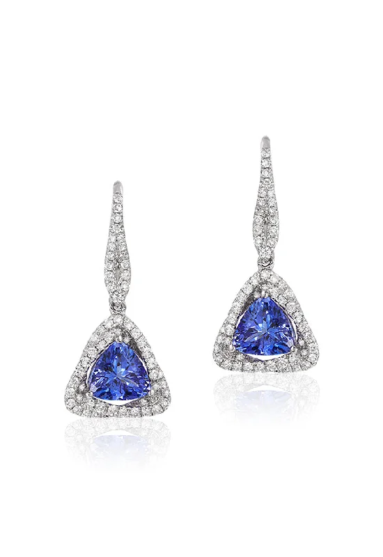 Pearl Earrings For Timeless Luxury-14K White Gold Trillion Tanzanite and Diamond Earrings, 1.62 TCW