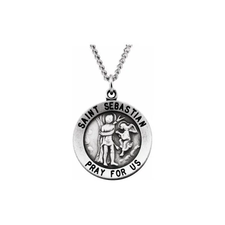 Custom name necklaces for grandmothers-Sterling Silver 18 mm Round St. Sebastian 18" Necklace