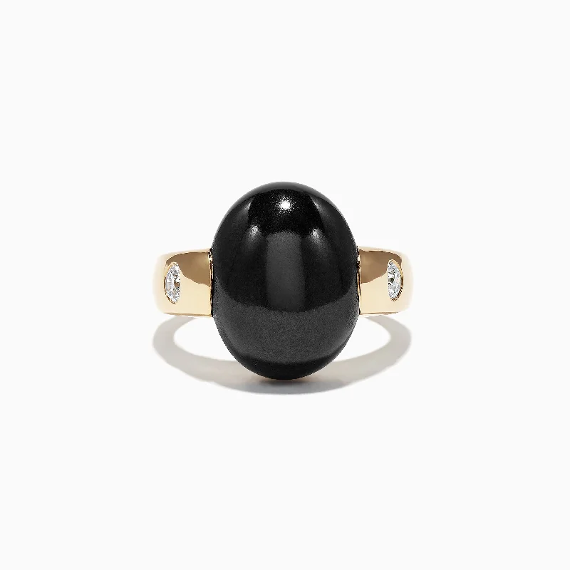 Unique wedding rings-Limited Edition Mens 14K Yellow Gold Onyx and Diamond Ring, 15.49 TCW