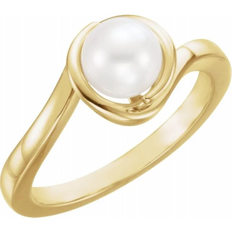 Rose gold wedding bands-14K Yellow Cultured White Freshwater Pearl Ring