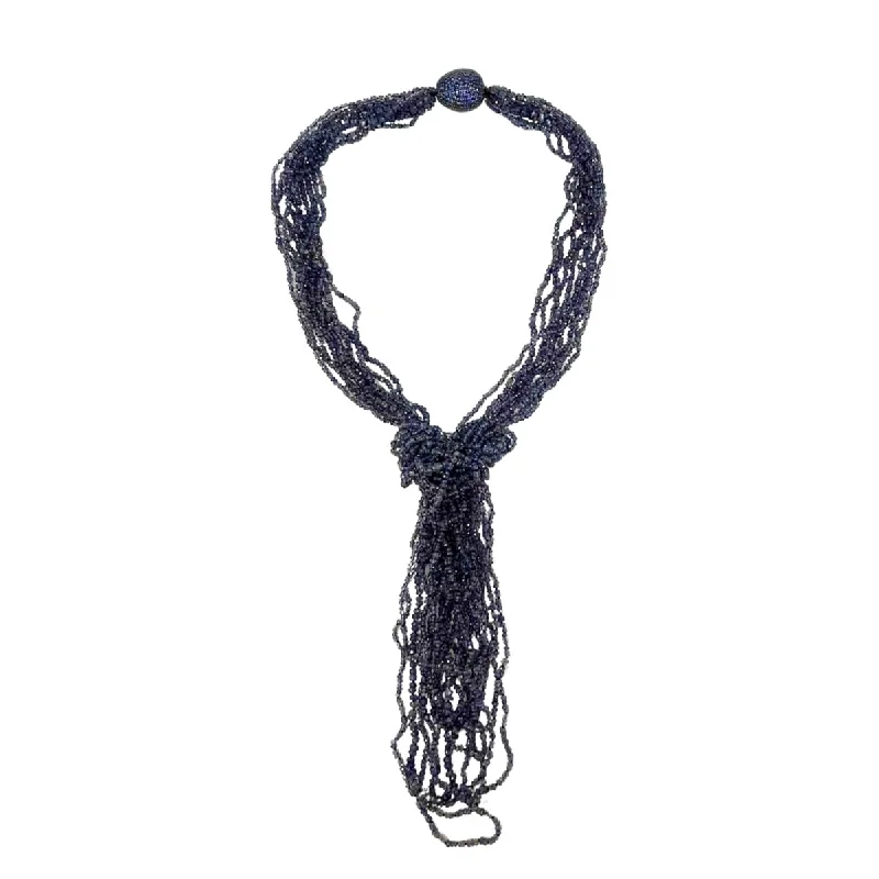 Stylish charm necklaces for parties-38" Iolite 10 Strand Necklace with Sapphire Embellished Clasp