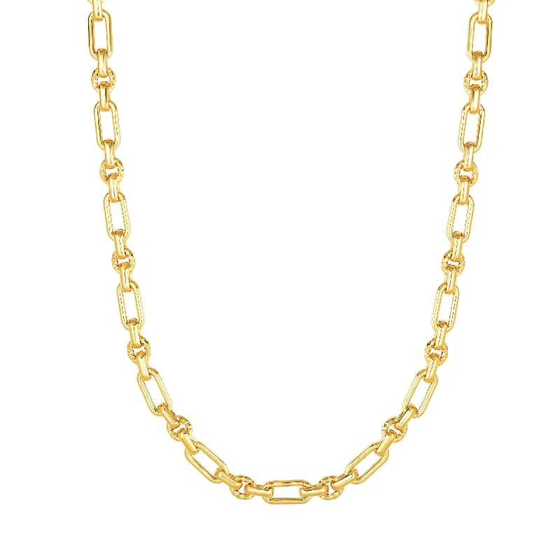 Monogram necklaces for girls-14K Gold Polished & Diamond Cut Elongated Oval Link Chain