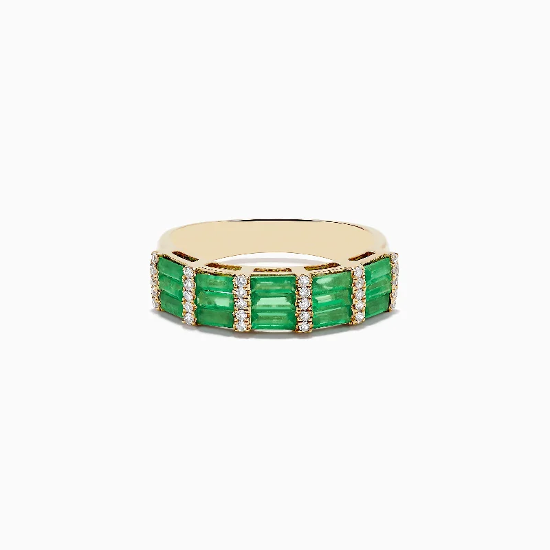 Vintage wedding rings for couples-Brasilica 14K Yellow Gold Emerald and Diamond Ring