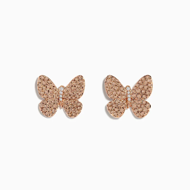 Colorful Stud Earrings For Fun Style-14K Rose Gold Diamond Butterfly Earrings