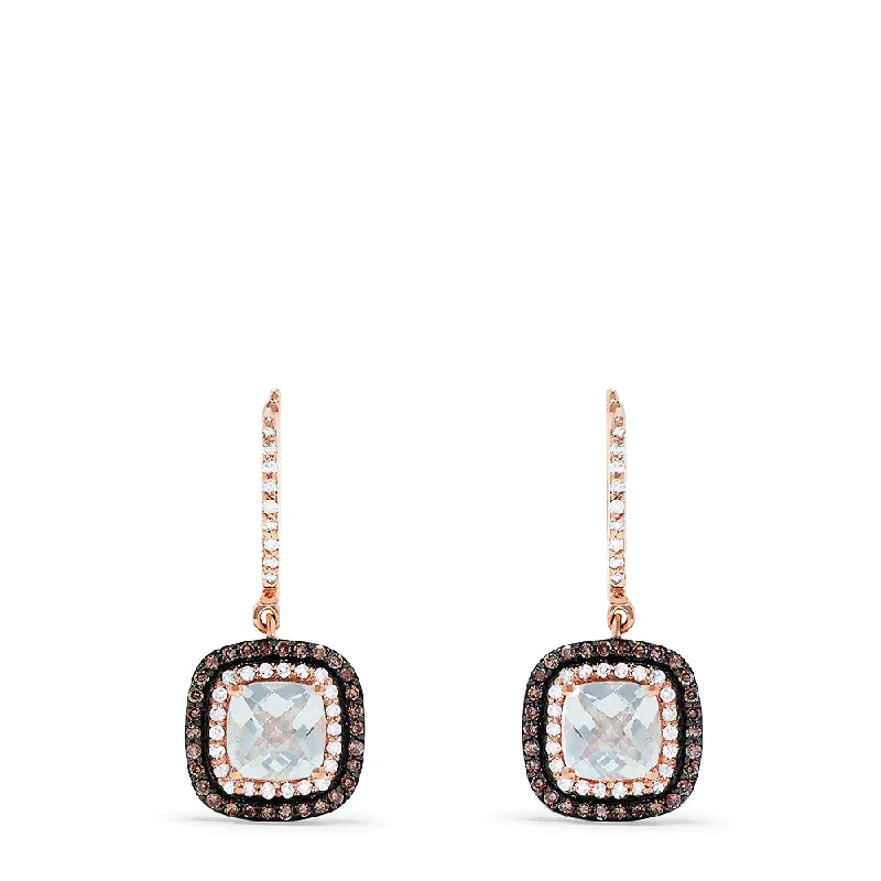 Vintage Gold Earrings For Retro Style-14K Rose Gold Aquamarine and Diamond Drop Earrings, 2.18 TCW